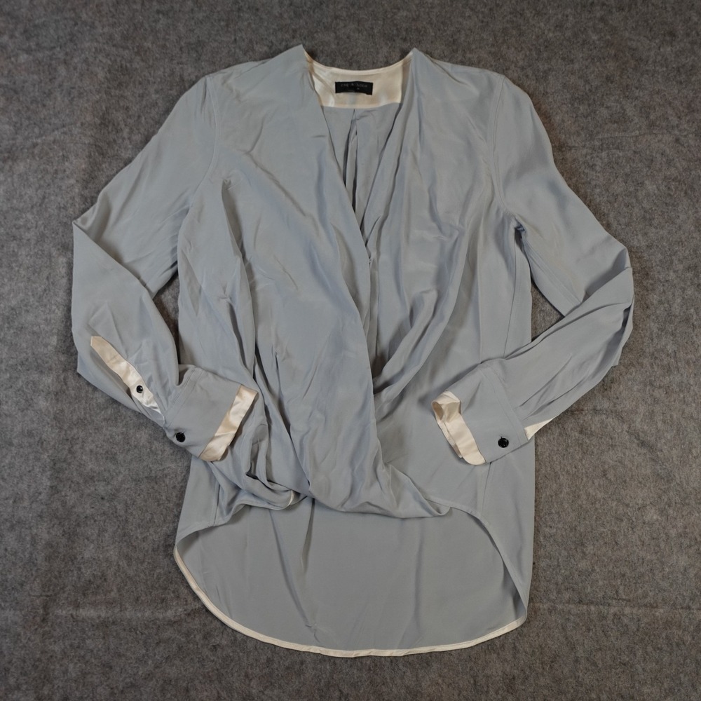 Rag Bone Top Womens Extra Small Tunic Surplice Wrap Long Sleeve Light Blue VNeck